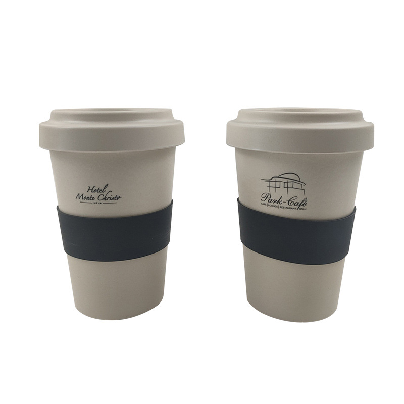 竹繊維製の再利用可能なコーヒーカップ、竹粉蓋付き