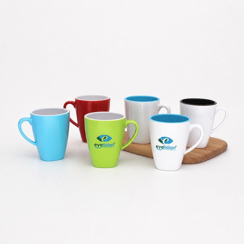 ツートンカラーのカスタムロゴセラミックコーヒーマグ