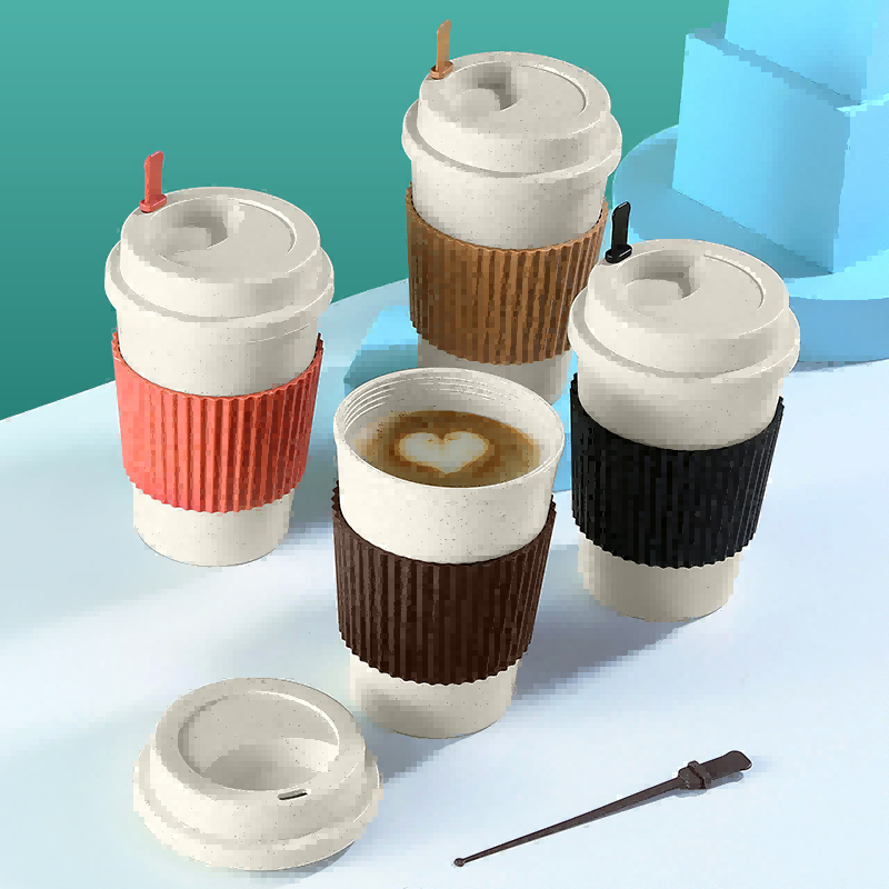 小麦ストロー再利用可能なコーヒートラベルマグ
