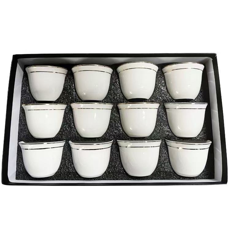 中国茶道用ホワイトゴールドリム磁器ティーカップ